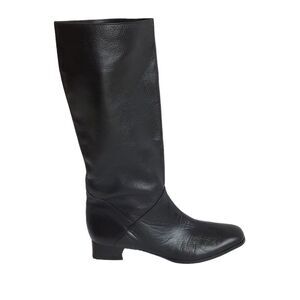 SIAMANTO Knee High Black Leather Riding Boots Pull-On Block Heel Boots Size 91/2